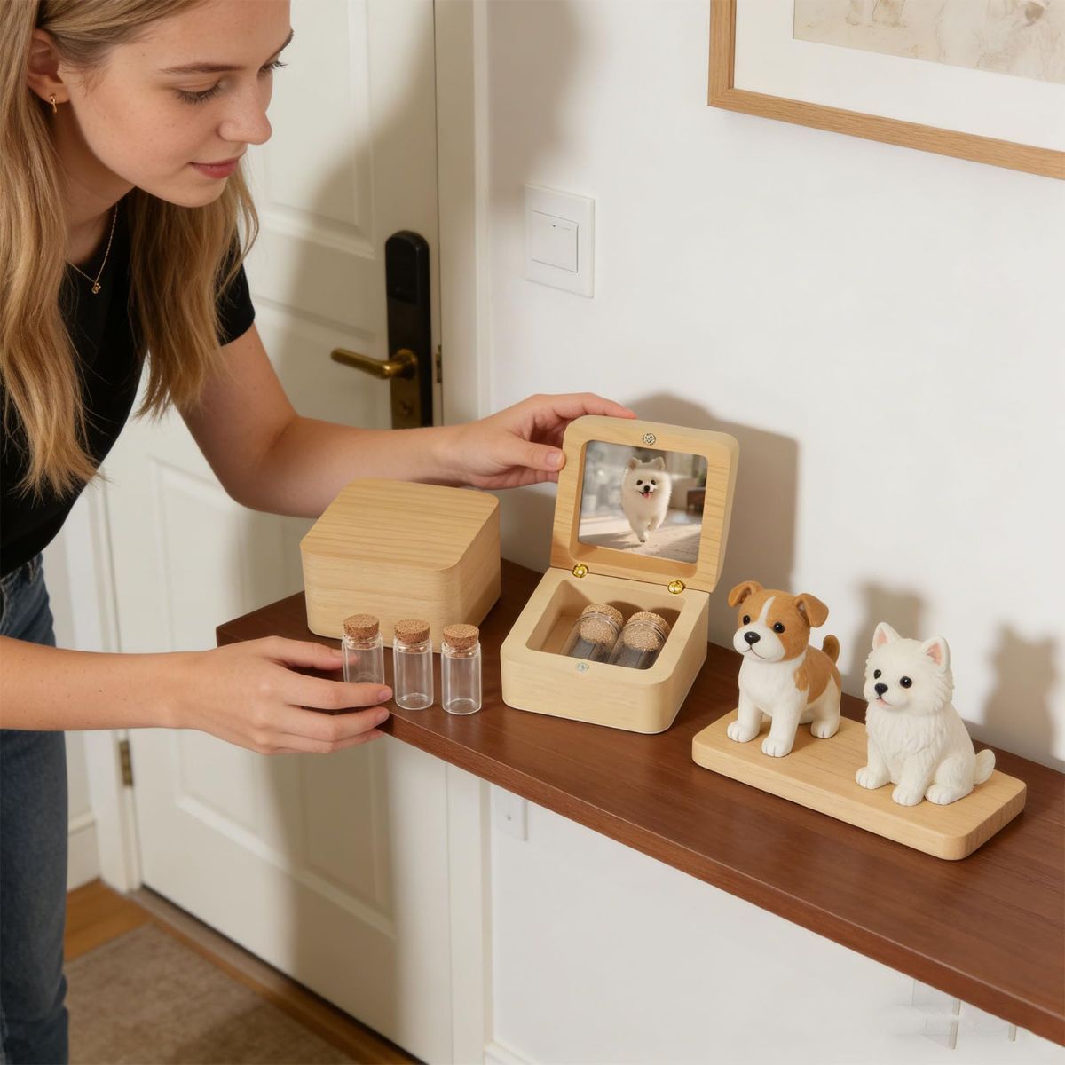 Wooden Memory Chest for Pet Coats and Infant Hair Preservation Wooden Pet Artifact Box - Dark Brown - Size 5.6*5.6*4cm