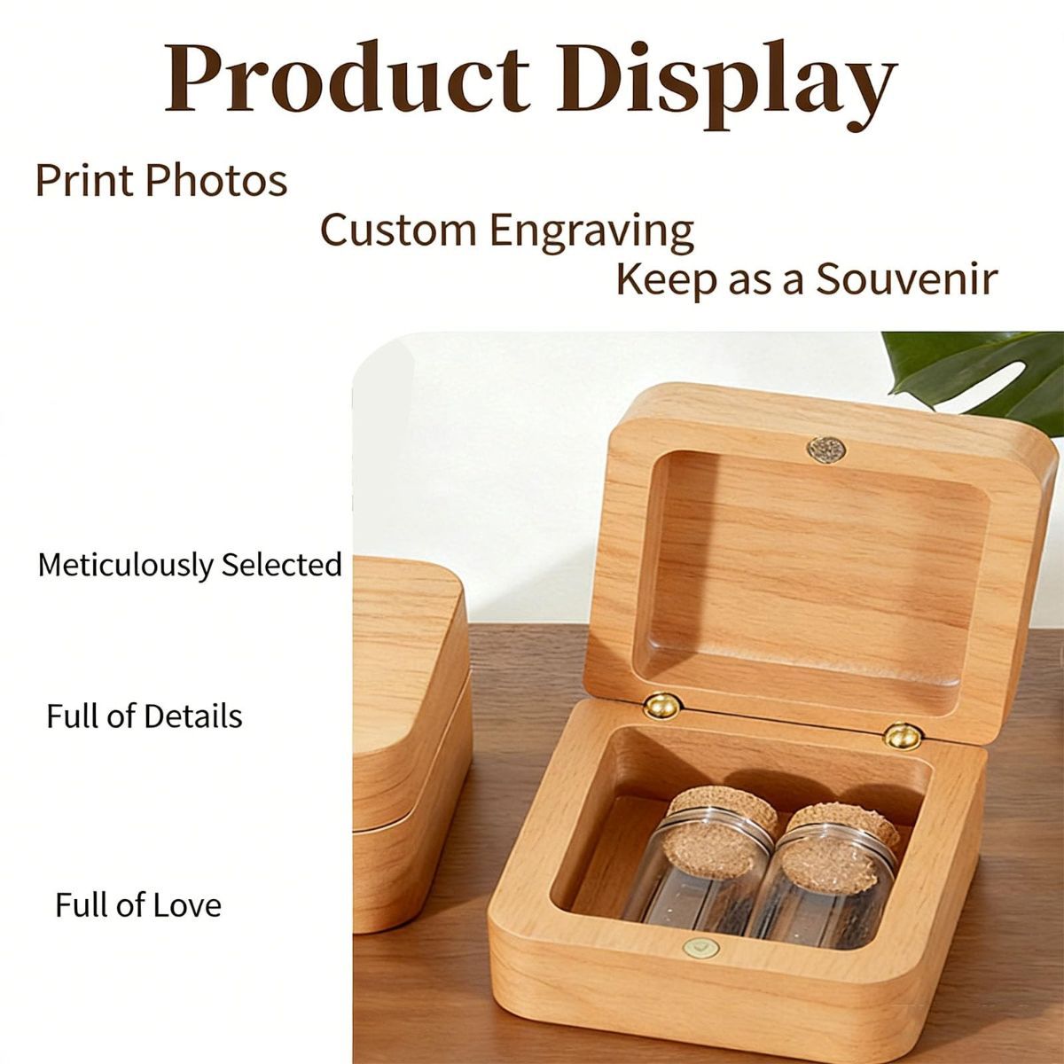 Wooden Memory Chest for Pet Coats and Infant Hair Preservation Wooden Pet Artifact Box - Dark Brown - Size 5.6*5.6*4cm