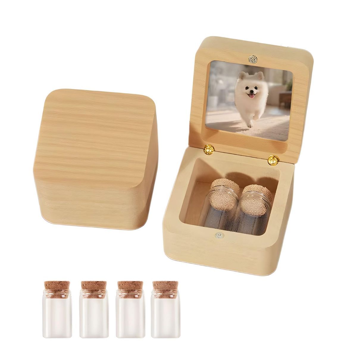 Wooden Memory Chest for Pet Coats and Infant Hair Preservation Wooden Pet Artifact Box - Dark Brown - Size 5.6*5.6*4cm