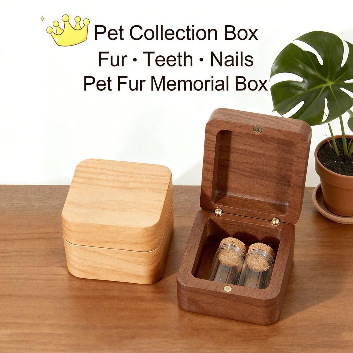 Wooden Memory Chest for Pet Coats and Infant Hair Preservation Wooden Pet Artifact Box - Dark Brown - Size 5.6*5.6*4cm