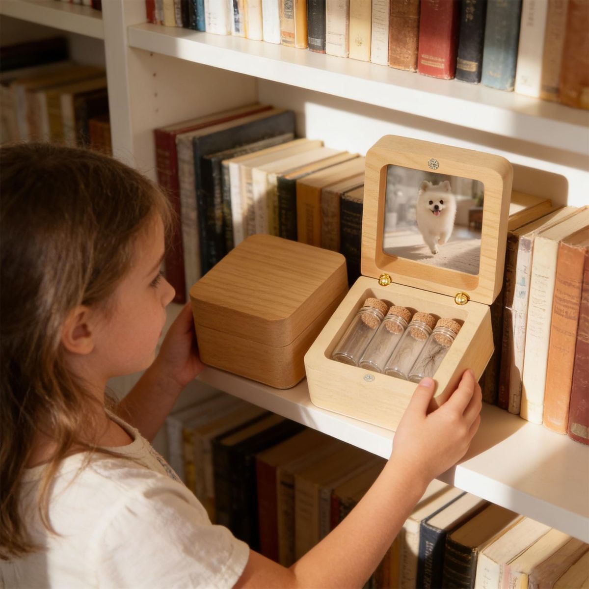 Wooden Memory Chest for Pet Coats and Infant Hair Preservation Wooden Pet Artifact Box - Dark Brown - Size 5.6*5.6*4cm