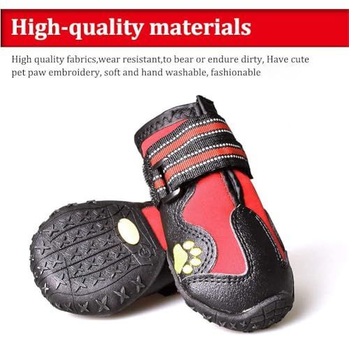 Dog Boots & Paw Protectors Non-Slip Waterproof | Dog Booties Adjustable Straps for Hot Pavement and Winter, Dog Shoes for Medium to Large Dogs 4Pcs with Rugged Sole - Red - Size 6