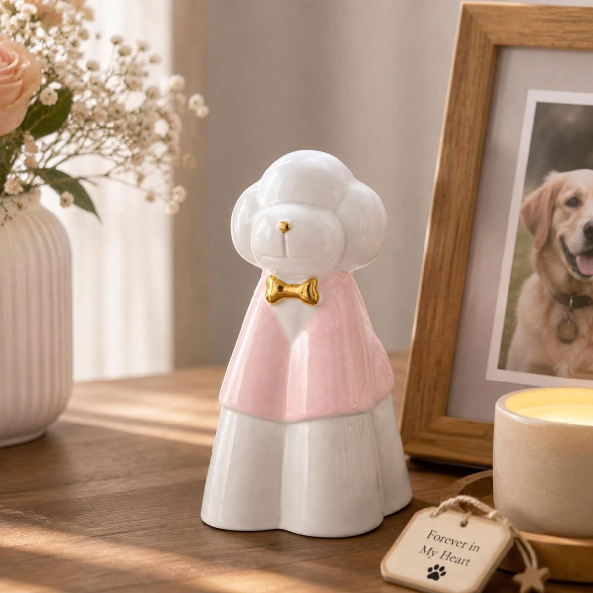 Glazed Ceramic Memorial Urn for Pets, A Sealed Display Holder with Home Shelf Placement and Quiet Remembrance Accent - Pink - Size 20.5*12.5cm
