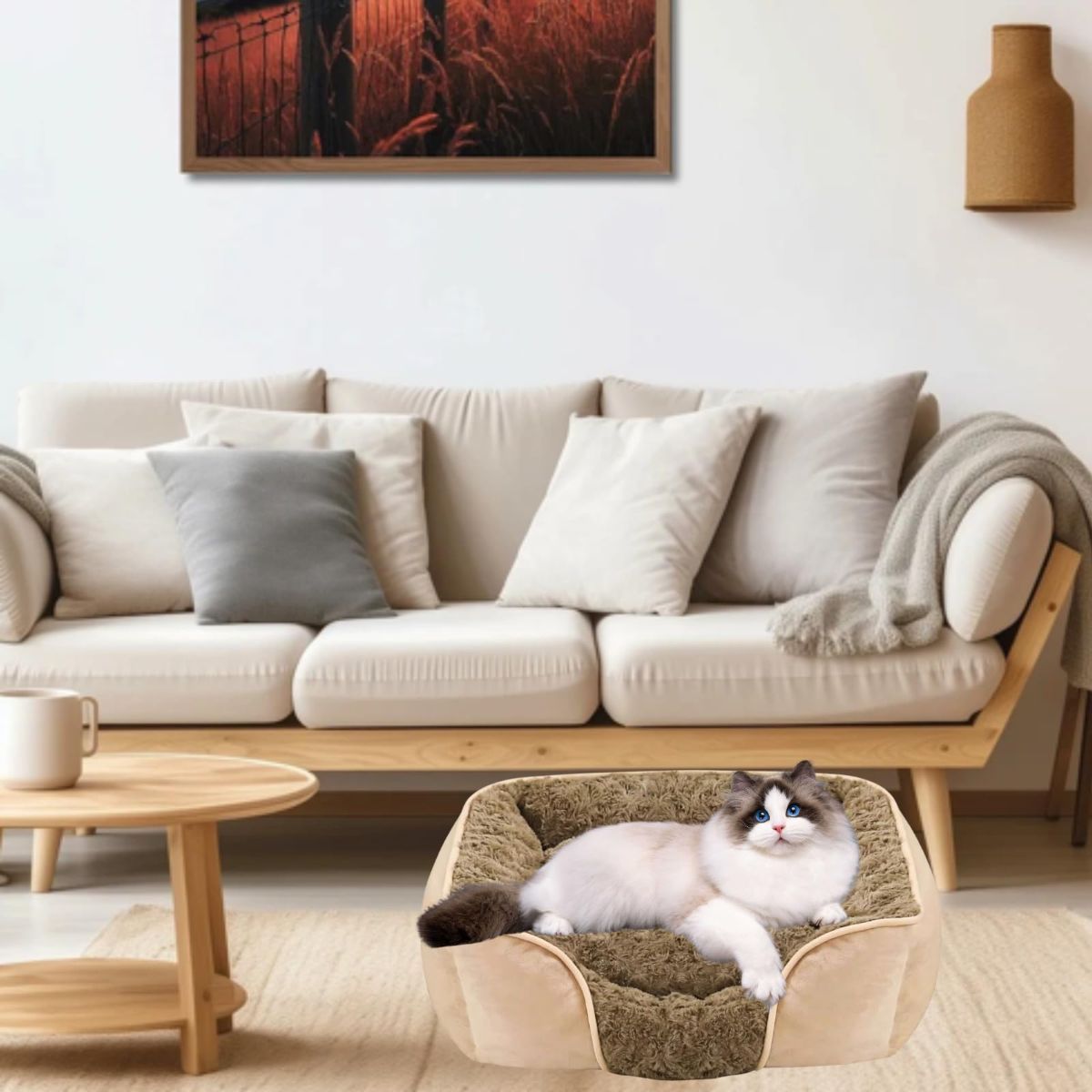 Dog Bed for Small Medium Dogs, Cat Bed for Indoor Cats. Washable Orthopedic Dog Bed. Removable Sleeping Mat, Durable Pet Bed with Anti-Slip Bottom - Dark Gray - Size 90cm*80cm