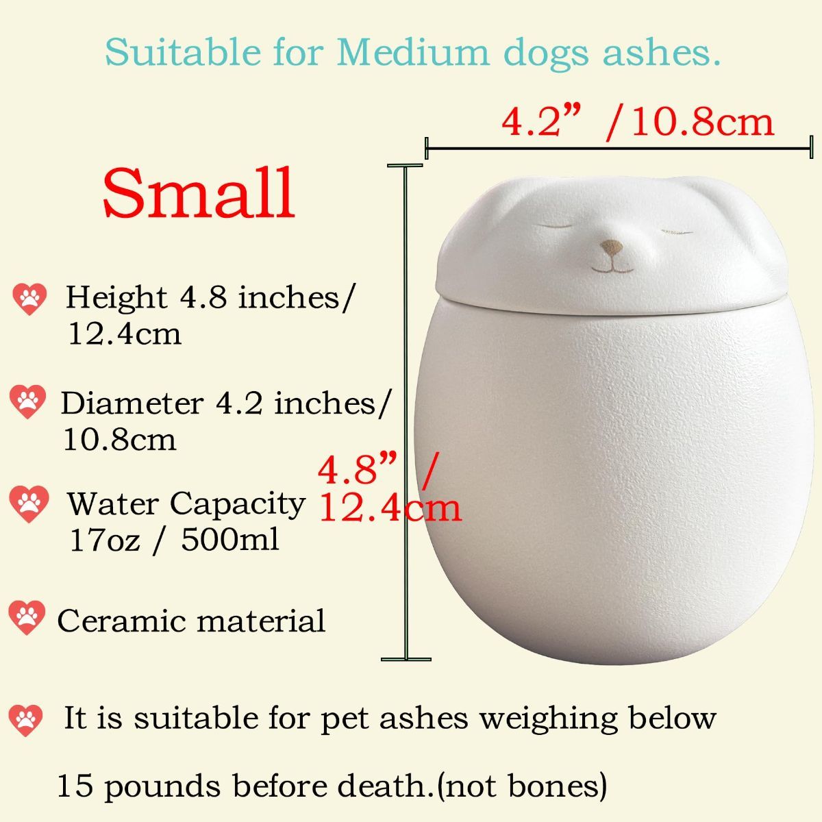 Small Dog Urn,Pet Urn,Pet Urns for Dogs,Pet Cremation Urn,Dog Urns for Ashes,Ceramic Dog Loss, Keepsake for pet Dogs, Handmade - Orange - Size S