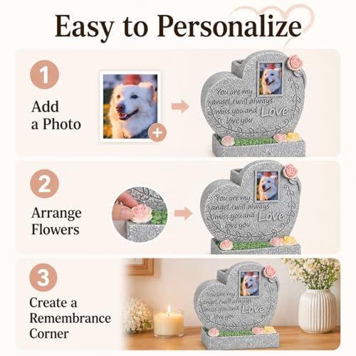 Pet Memorial Stone for Loss of Dog or Cat-Resin Dog Memorial Gifts with Flower Language Design-Heartfelt Pet Loss Sympathy Gift-Dog Passing Away Remembrance Keepsake - Gray - Size Accompany