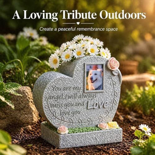 Pet Memorial Stone for Loss of Dog or Cat-Resin Dog Memorial Gifts with Flower Language Design-Heartfelt Pet Loss Sympathy Gift-Dog Passing Away Remembrance Keepsake - Gray - Size Accompany