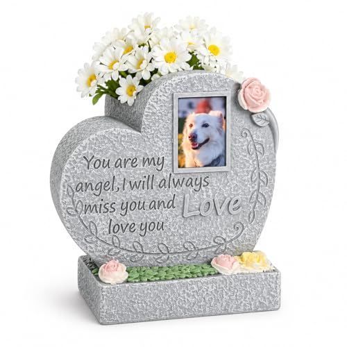 Pet Memorial Stone for Loss of Dog or Cat-Resin Dog Memorial Gifts with Flower Language Design-Heartfelt Pet Loss Sympathy Gift-Dog Passing Away Remembrance Keepsake - Gray - Size Immutability