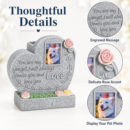 Pet Memorial Stone for Loss of Dog or Cat-Resin Dog Memorial Gifts with Flower Language Design-Heartfelt Pet Loss Sympathy Gift-Dog Passing Away Remembrance Keepsake - Gray - Size Immutability