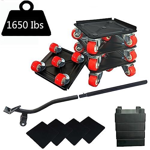 Small Furniture-Dolly-Furniture-Movers with-5-Wheels, Furniture Sliders Lifters Tool Set for Moving Heavy Duty, Furniture Dollies - Black-red