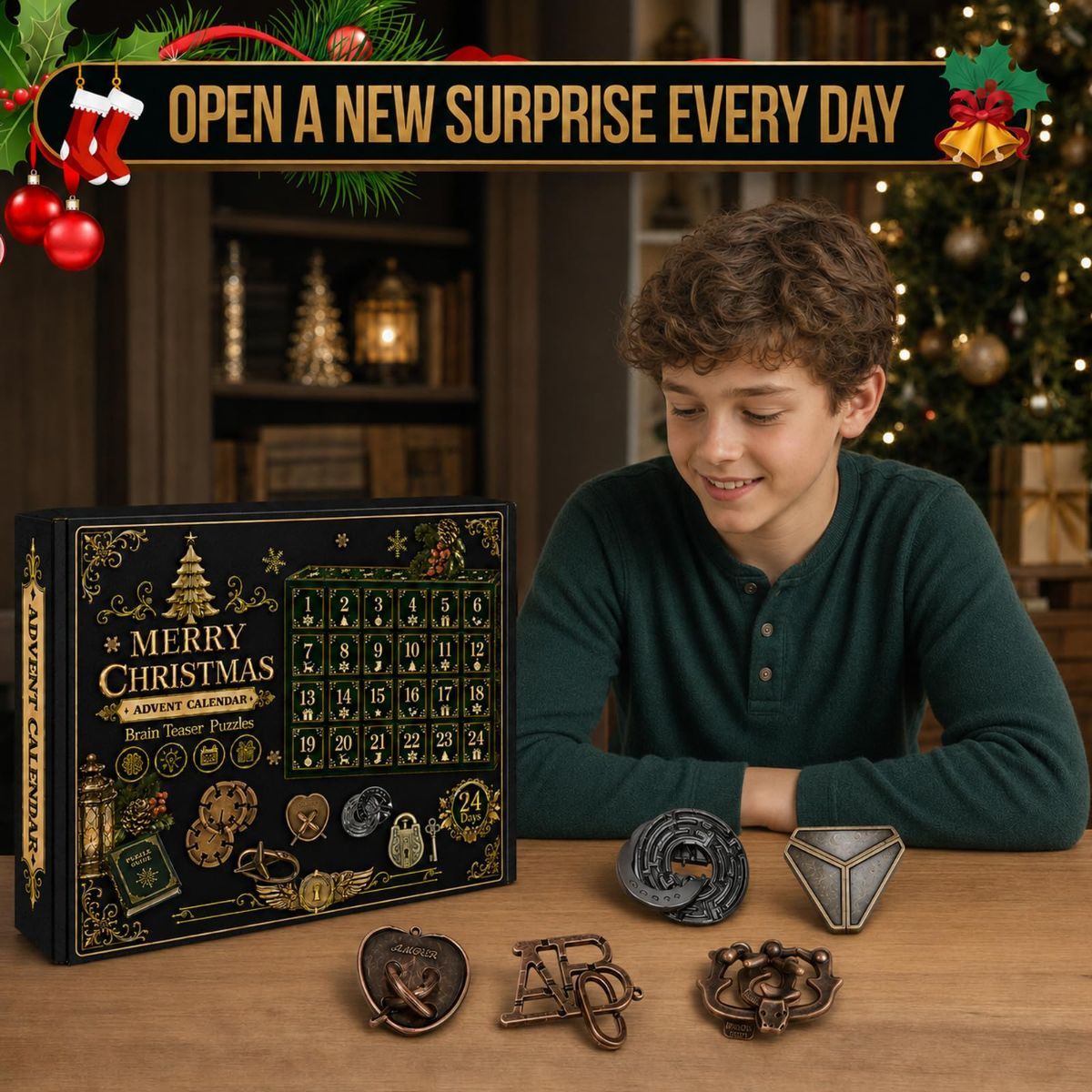 Advent Calendar 2026 Brain Teaser, Teens Adults 24 Days Christmas Countdown Metal 3D Unlock Interlocking Puzzle, IQ Logic & Mind Challenges, Xmas Countdown Calendar for Adults Teens