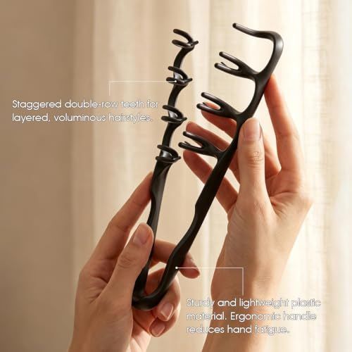 Texture Comb Wide-Tooth Hair Styling Comb for Root Lift, Smooth Upgraded Wide-Tooth Design Creates Root Lift and Fluffy Volume for Short Hair,Bangs,and Daily Styling - Black - Size 23cm