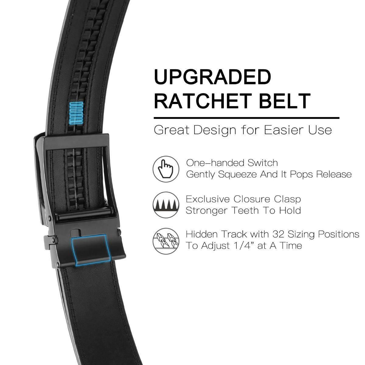 Ratchet Belt for Men Genuine Leather - Micro-Adjust Buckle Trim to Fit Dress Belt Casual to Formal Gift Boxed - Basic Black - Black - Size 42"-50" Waist Adjustable