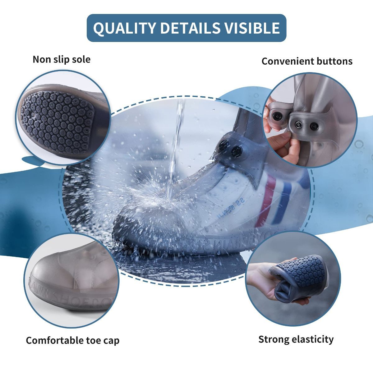 Rain Boot Covers Waterproof Rain Shoe Covers Silicone Shoe Protector Overshoes Sand Control Non-Slip Foldable Reusable Galoshes for Men Women Rainy Outdoor Cycling Fishing Camping - Gray - Size XXL