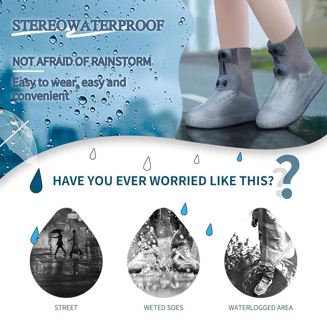 Rain Boot Covers Waterproof Rain Shoe Covers Silicone Shoe Protector Overshoes Sand Control Non-Slip Foldable Reusable Galoshes for Men Women Rainy Outdoor Cycling Fishing Camping - Gray - Size XXL