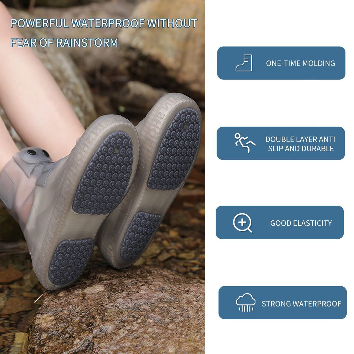 Rain Boot Covers Waterproof Rain Shoe Covers Silicone Shoe Protector Overshoes Sand Control Non-Slip Foldable Reusable Galoshes for Men Women Rainy Outdoor Cycling Fishing Camping - Gray - Size XXL