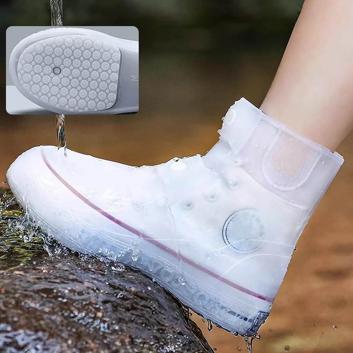 Rain Boot Covers Waterproof Rain Shoe Covers Silicone Shoe Protector Overshoes Sand Control Non-Slip Foldable Reusable Galoshes for Men Women Rainy Outdoor Cycling Fishing Camping - White - Size L