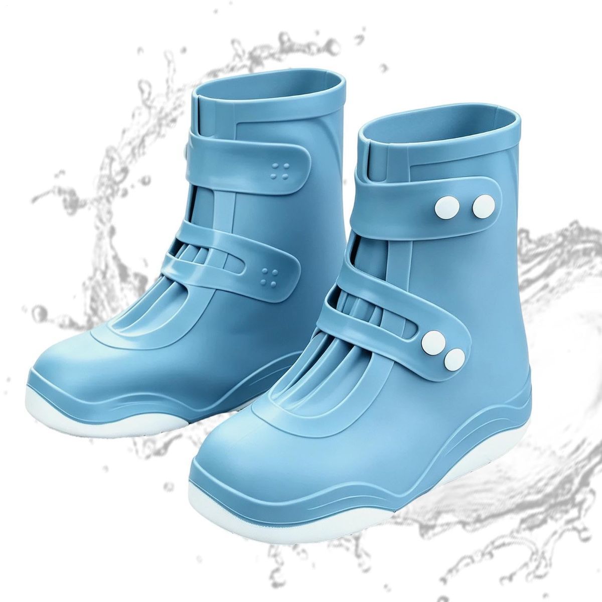 Sturdy Rain Shoe, Covers Thickened Silicone, High-top Waterproof Lawn Sturdy Men Women, Commuters Overshoes Portable, for School Office, Campus Cycling Travel, Commuting Camping Gym - Blue - Size M