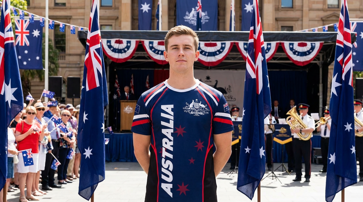 Australian National Emblem & Flag Print Unisex O-Neck Short Sleeve T-Shirt Summer Breathable Cotton-Blend Streetwear Top(4XL)