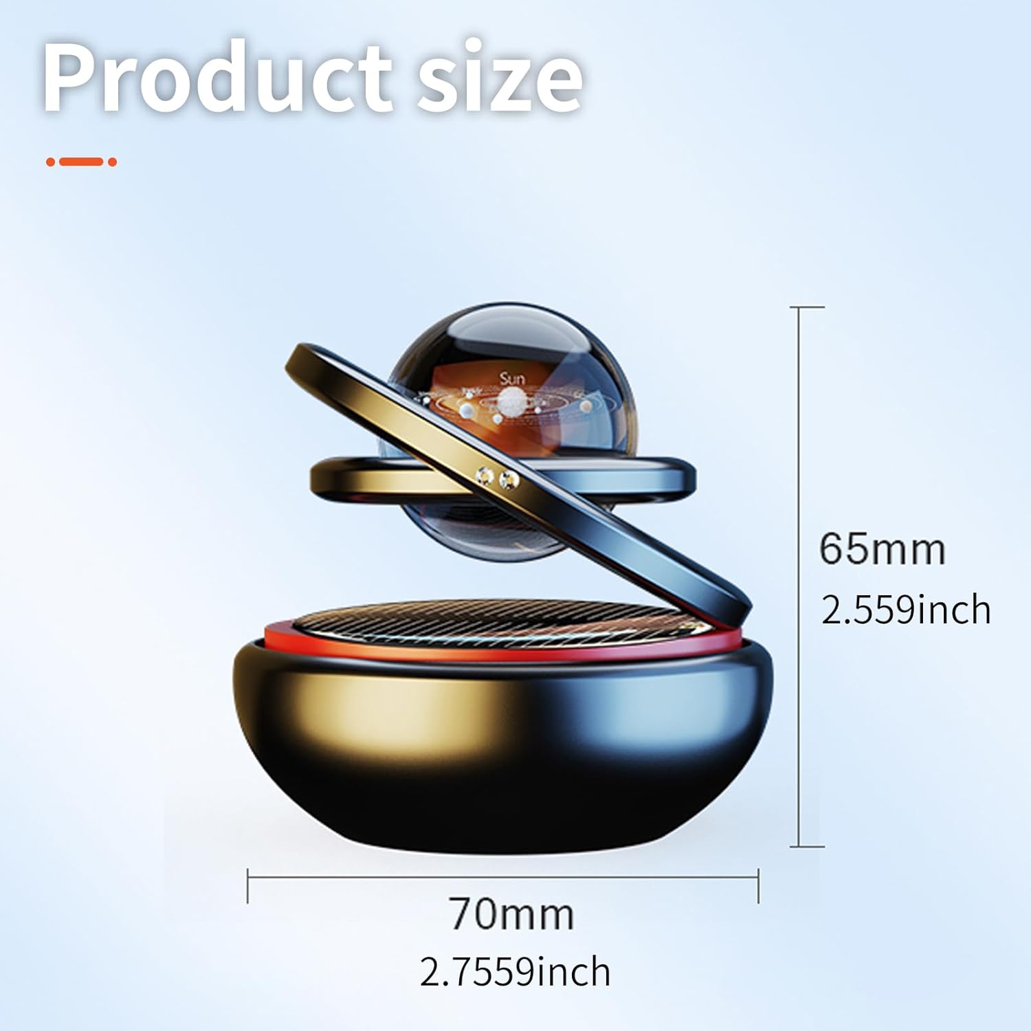 Black Solar-Powered Rotating Car Air Freshener: Space-Themed Dashboard Decor with Ocean Scent & 16 Cologne Pads