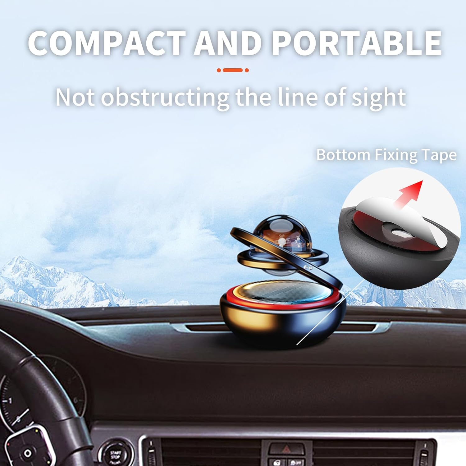 Black Solar-Powered Rotating Car Air Freshener: Space-Themed Dashboard Decor with Ocean Scent & 16 Cologne Pads