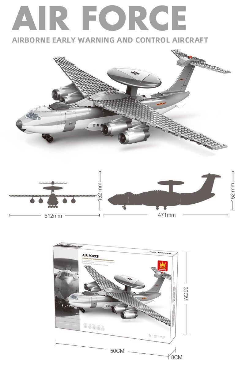 Christmas gift KJ2000 Airborne Early Warning Aircraft Building Blocks Set, 199 Pieces Military Model Kit for Kids Aged 6+ & Enthusiasts(KJ2000 early warning aircraft)