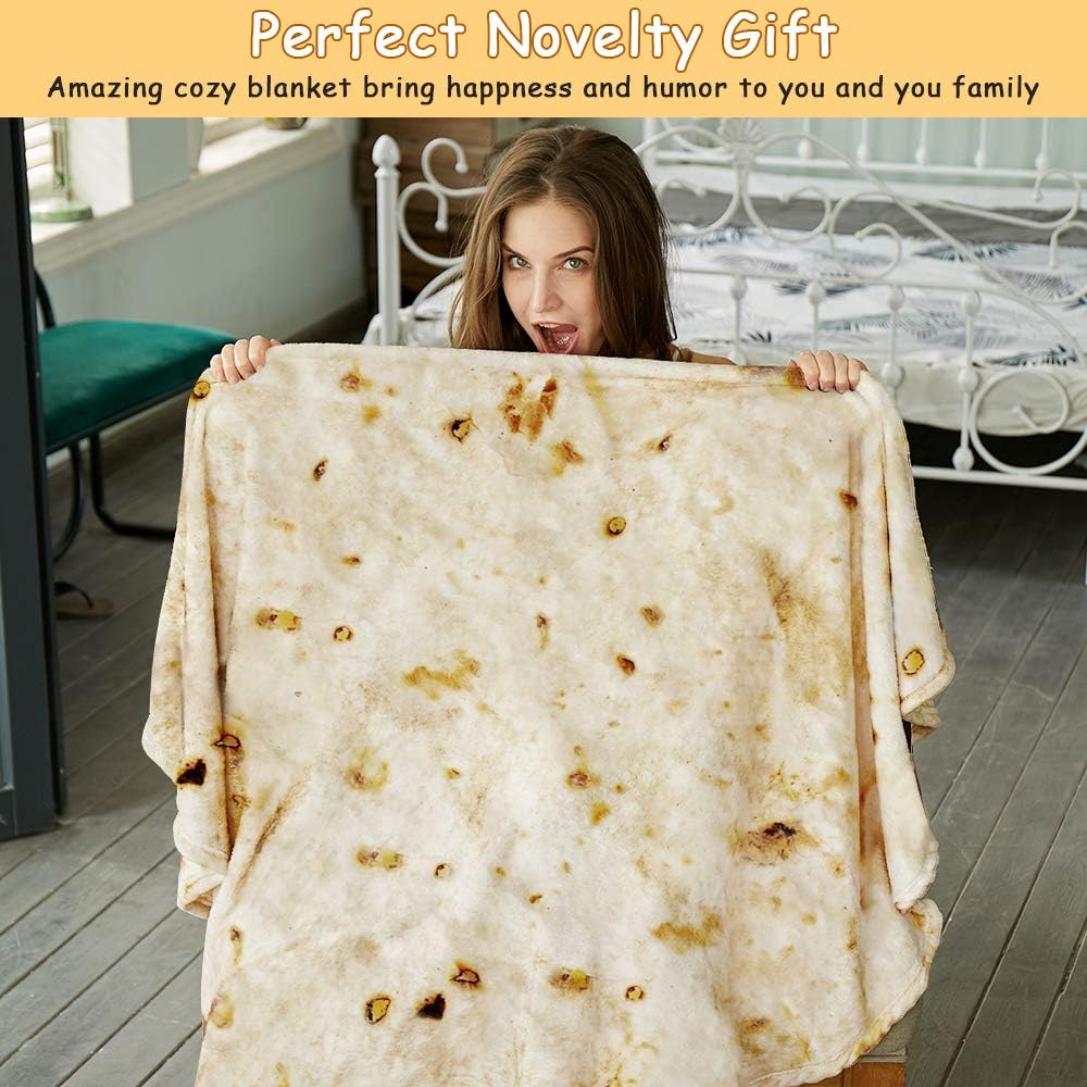 Burritos Tortilla Throw Blanket(Beige), Novelty Funny Round Blanket for Adults & Kids, Soft Flannel Tortilla Wrap Blanket(60",Teenagers)