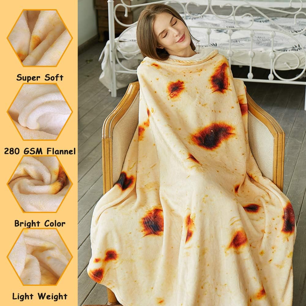 Burritos Tortilla Throw Blanket (Yellow), Novelty Funny Round Blanket for Kids & Adults, Soft Flannel Tortilla Wrap Blanket(36",Baby)
