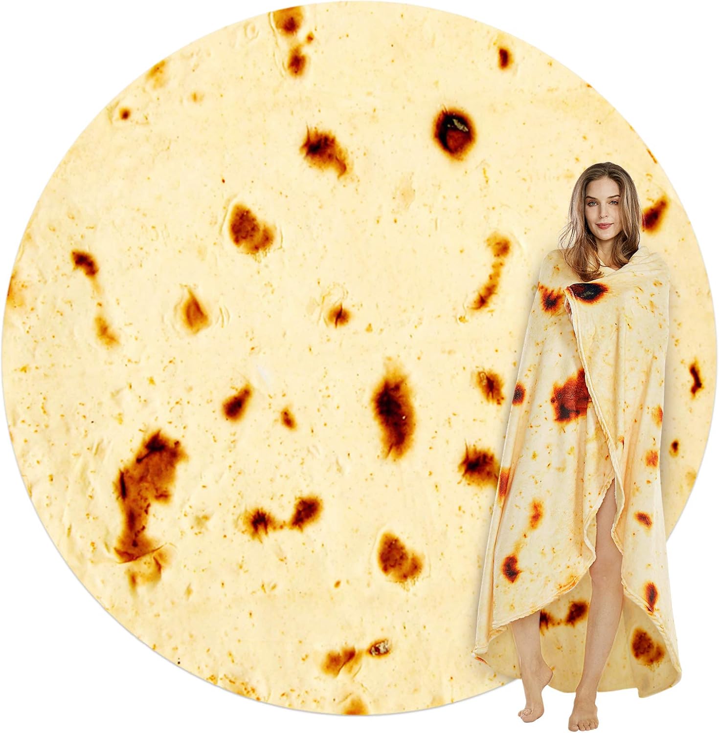 Burritos Tortilla Throw Blanket (Yellow), Novelty Funny Round Blanket for Kids & Adults, Soft Flannel Tortilla Wrap Blanket(47",Baby)