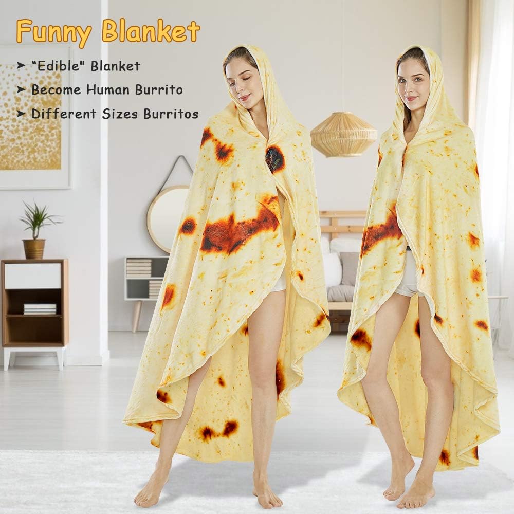 Burritos Tortilla Throw Blanket (Yellow), Novelty Funny Round Blanket for Kids & Adults, Soft Flannel Tortilla Wrap Blanket(47",Baby)