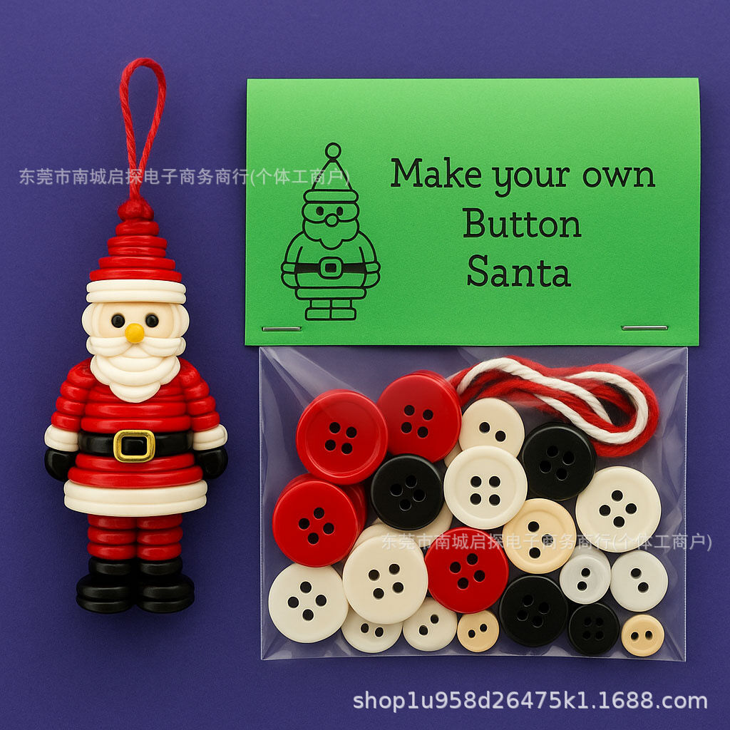 Christmas gift Christmas Button Ornament - Festive Santa Design Craft Kit (green Christmas tree)
