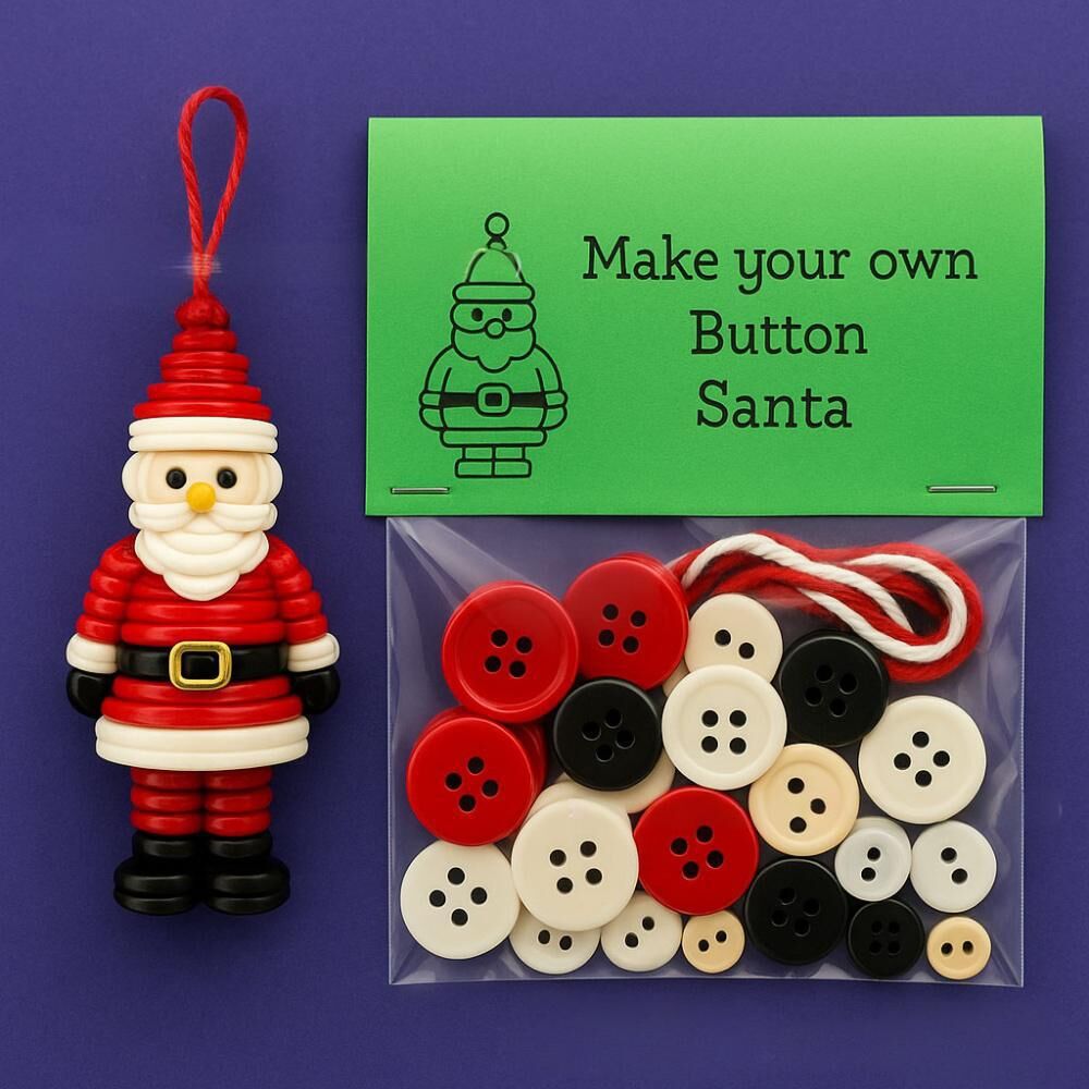 Christmas gift Christmas Button Ornament - Festive Santa Design Craft Kit (Red Christmas tree)