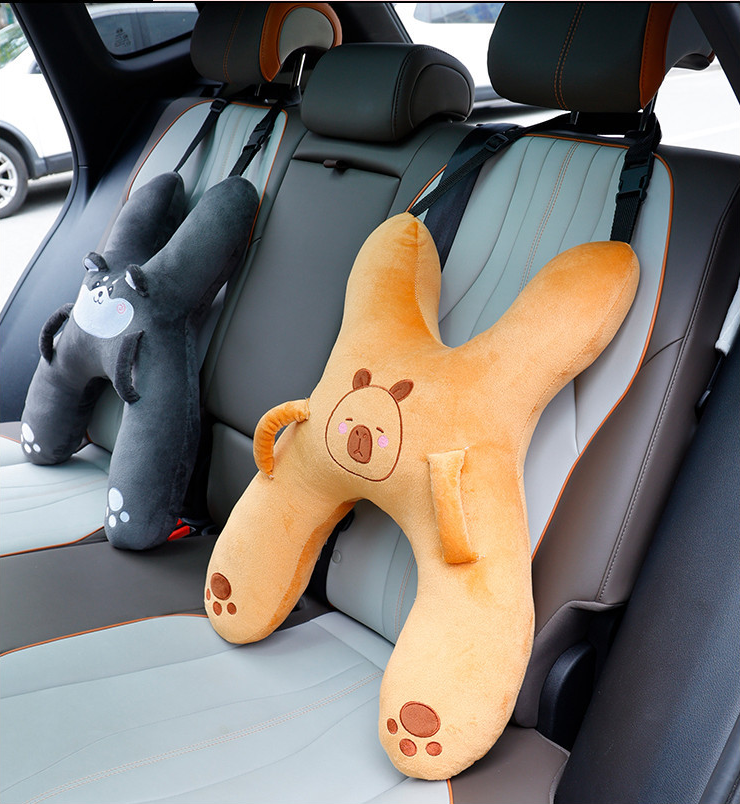 Christmas gift for kids-Kids Travel Pillow, Ergonomic Plush Support for Car Rides, Comfortable Sleep Companion for Children(brown Capibala)