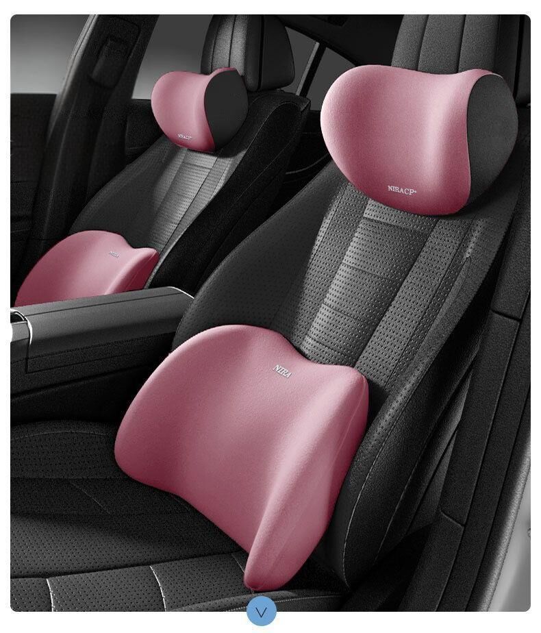 Christmas gift Car Headrest & Lumbar Support Set, Ergonomic Plush Cushion for Driver & Passenger, Comfort & Spine Protection for Long Drives(pink)