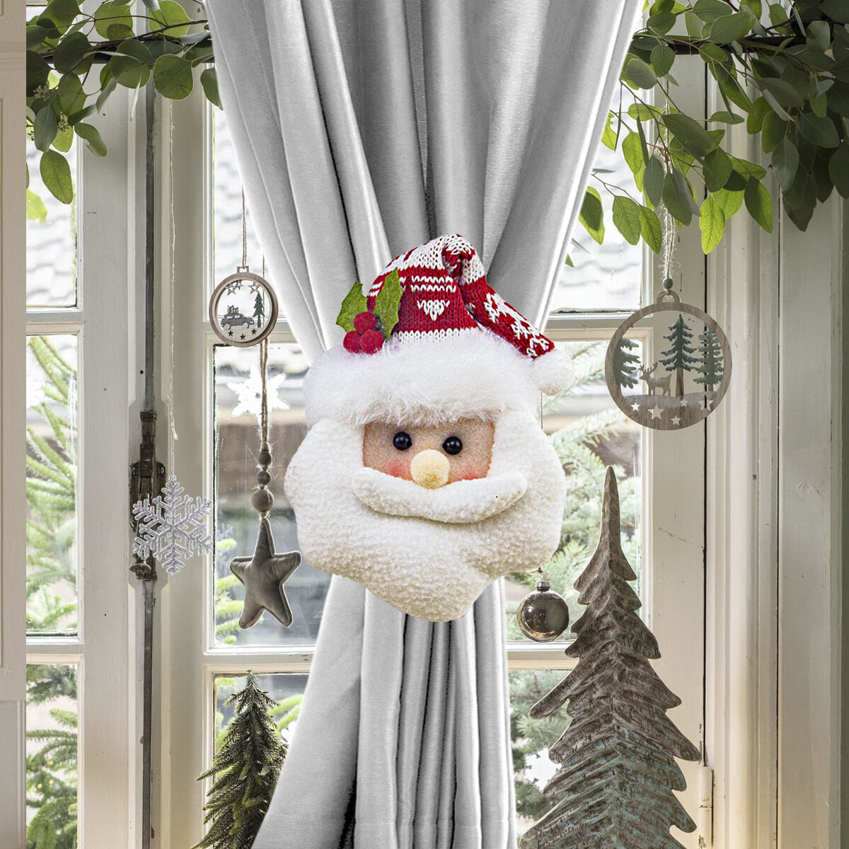 Christmas gift Warm Christmas Atmosphere - Festive Curtain Tie Decorations - Santa & Snowman Designs - Cozy Knitted Fabric(Santa Claus&snowman)