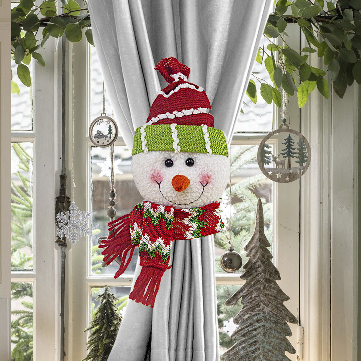 Christmas gift Warm Christmas Atmosphere - Festive Curtain Tie Decorations - Santa & Snowman Designs - Cozy Knitted Fabric(Santa Claus&snowman)