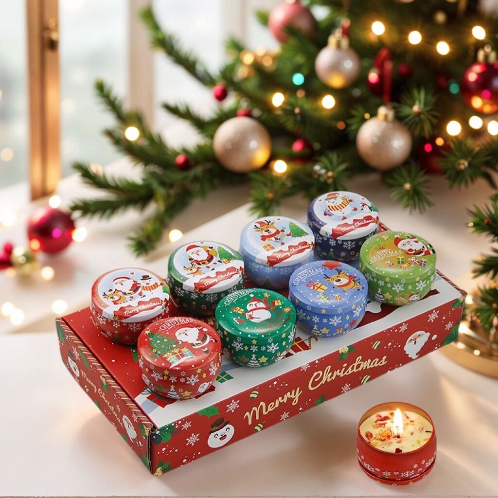 Christmas gift Aussie Christmas Scented Candle Set – 8-Piece Tin Candles with Festive Scents & Designs for Holiday Cheer