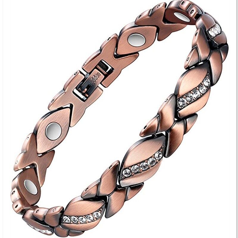 Christmas gift Stylish Ancient Copper Magnetic Therapy Bracelet with Diamond Accents - Enhance Health & Elegance(bronze)