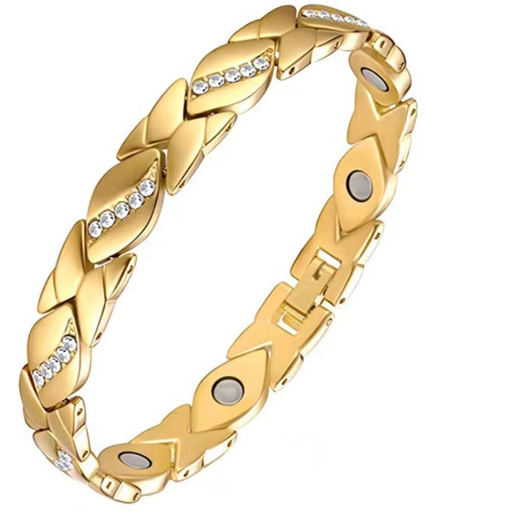 Christmas gift Stylish Ancient Copper Magnetic Therapy Bracelet with Diamond Accents - Enhance Health & Elegance(golden)