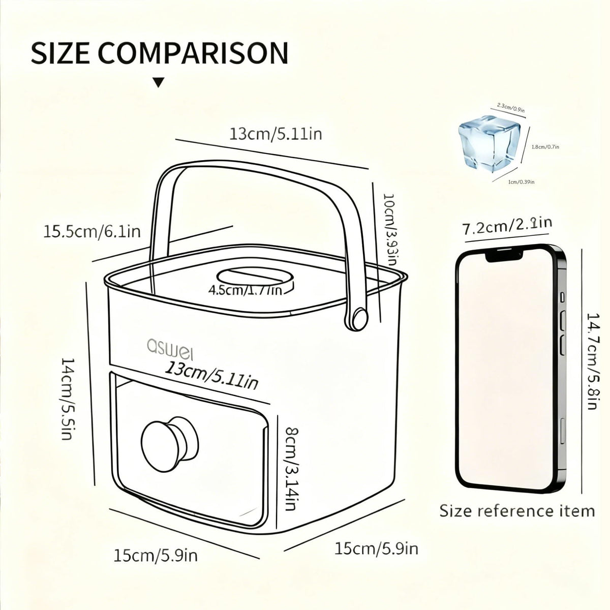 Portable Ice Cube Maker with Storage Drawer – BPA-Free, 48-Cube Capacity, Push-Release Tray & Transparent Lid for Cocktails, Coffee, Whiskey(White)