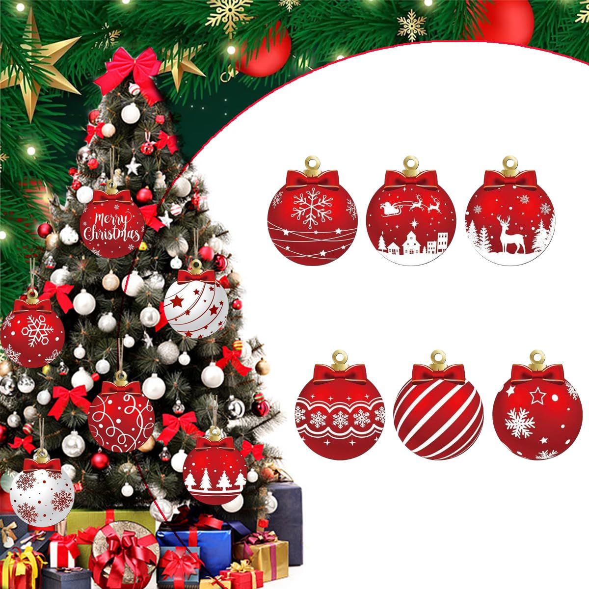 Festive Hanging Christmas Ornament Set for Decorating Trees and Holiday Spaces (Red)
