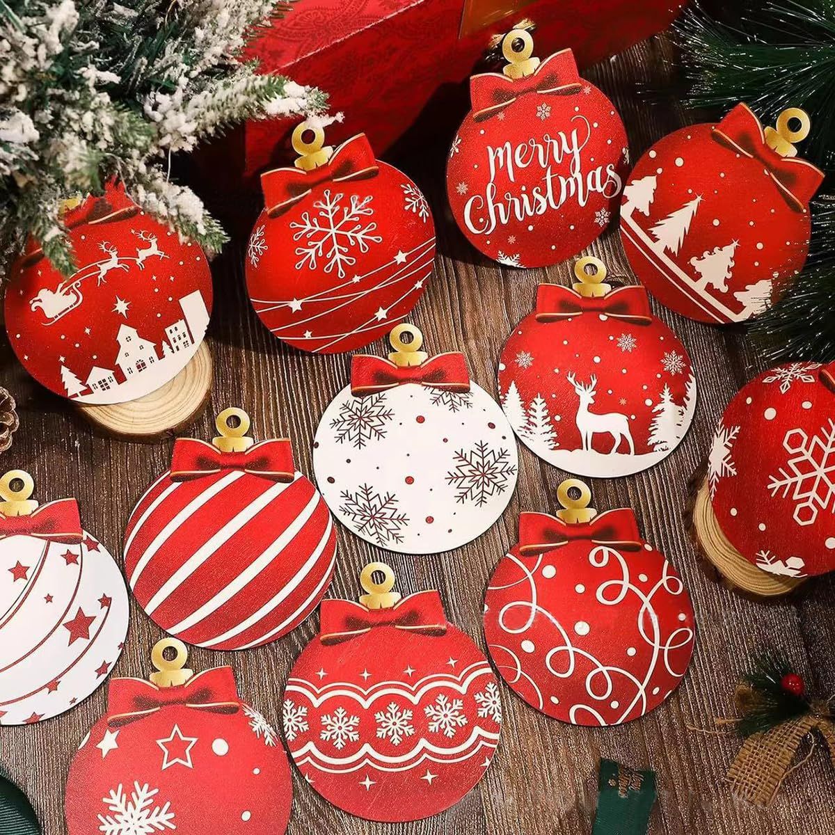 Festive Hanging Christmas Ornament Set for Decorating Trees and Holiday Spaces (Red)