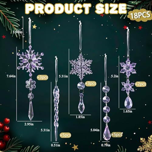18-Piece Crystal Christmas Ornament Set for Tree, Party & New Year Decor (purple)