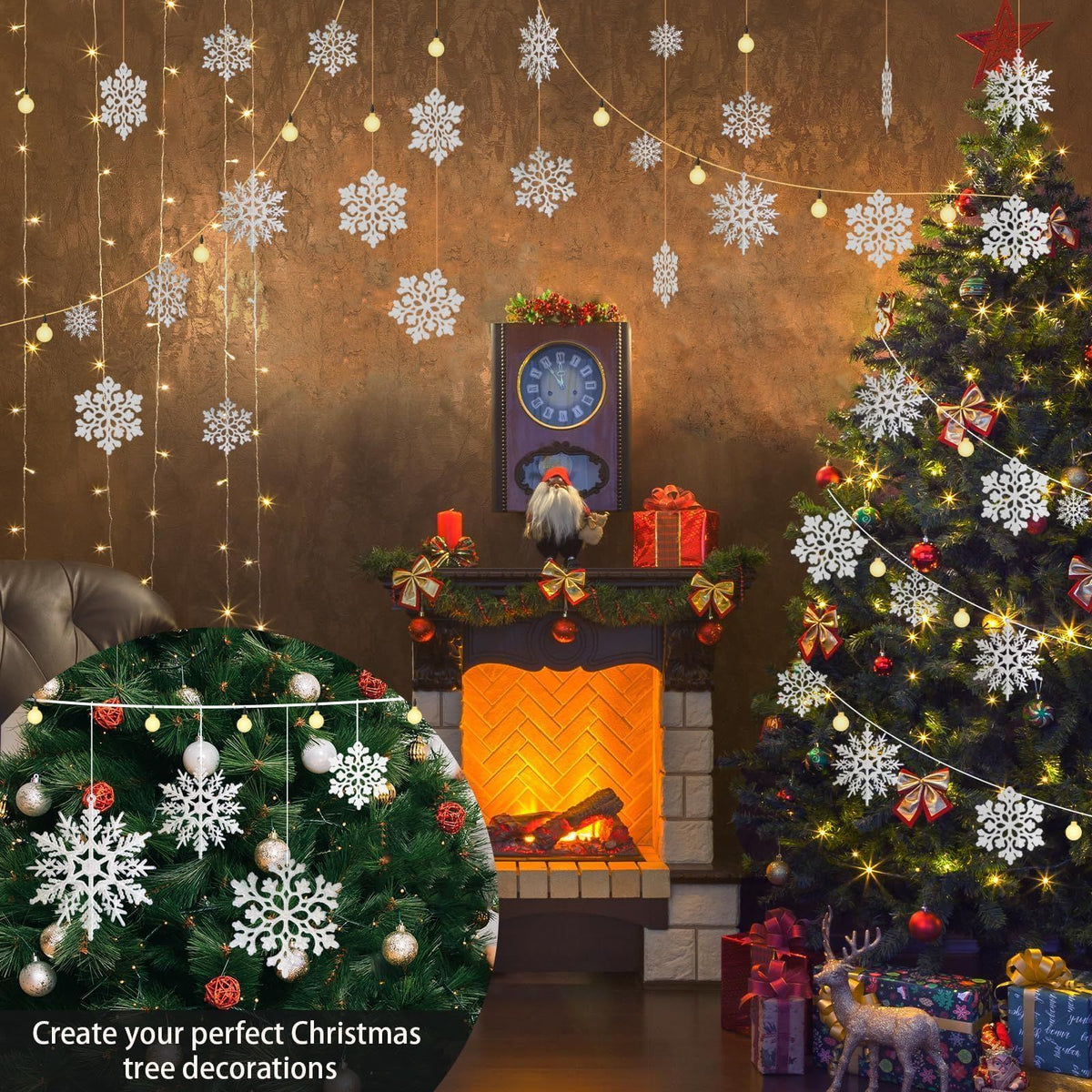 Sparkling Snowflake Ornaments for Christmas Tree, Window & Winter Holiday Party Decorations (Champagne)