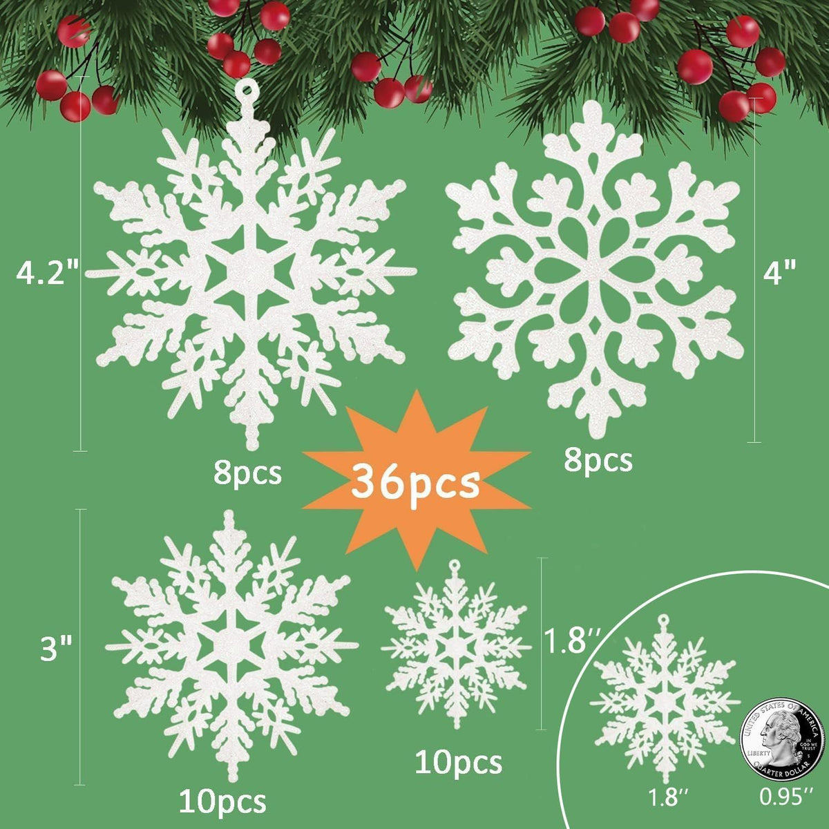 Sparkling Snowflake Ornaments for Christmas Tree, Window & Winter Holiday Party Decorations (Champagne)