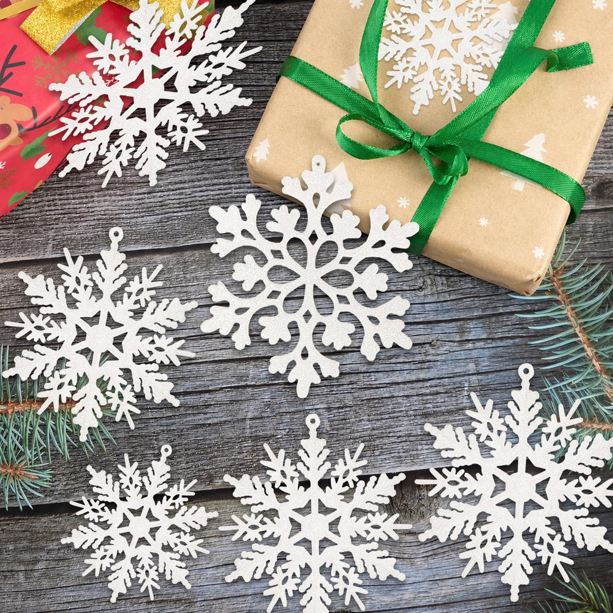 Sparkling Snowflake Ornaments for Christmas Tree, Window & Winter Holiday Party Decorations (Champagne)