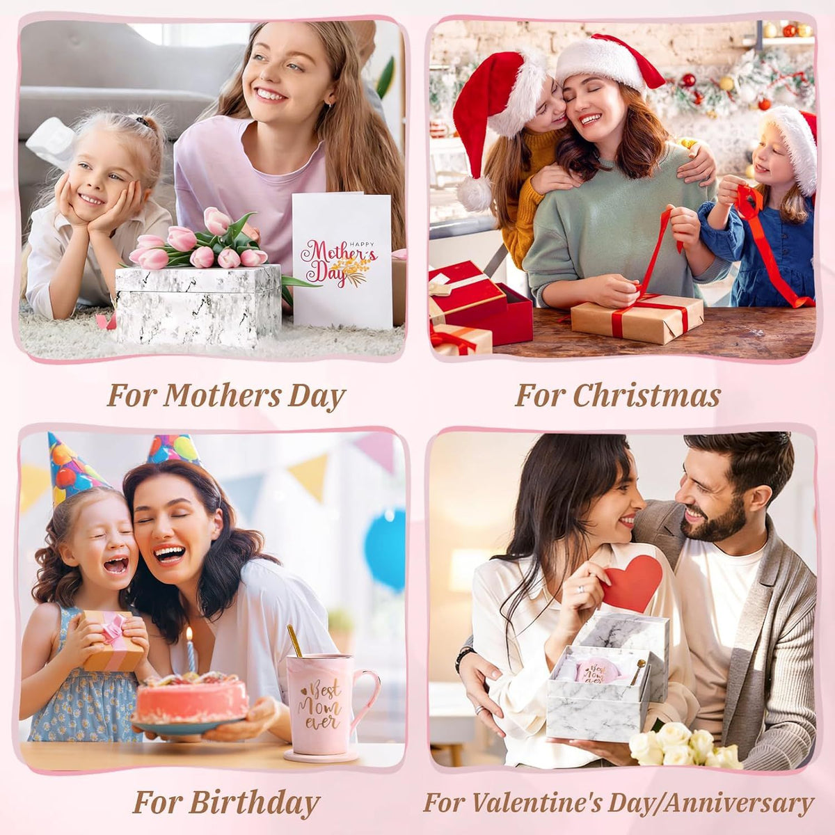Best Mom Ever Coffee Mug Gift Set with Lid, Spoon & Coaster, 14oz Pink Marble Ceramic Cup for Mother's Day, Birthday, Christmas, Valentine's Day (Pink)
