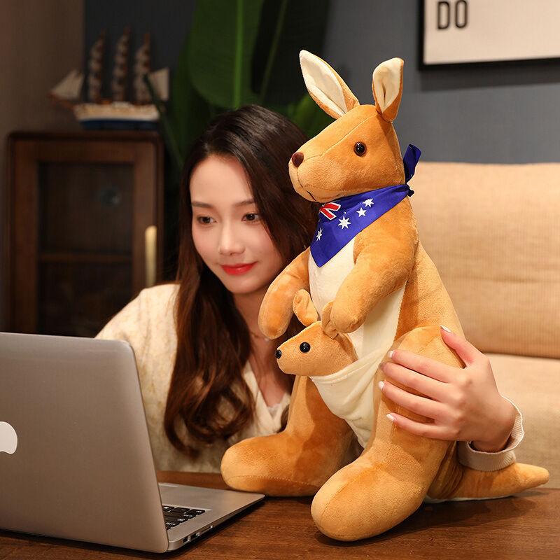 Kangaroo Stuffed Animal with Joey in Pouch & Australia Scarf - Soft Cuddly Plush Toy(55cm, light brown
)| Other Colors Available in Store