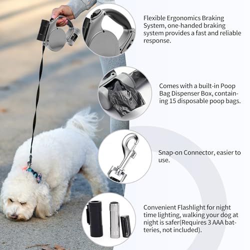 Versatile Retractable Dog Leash for Small & Medium Dogs, Ideal for Daily Walks & Outdoor Adventures, 16.4FT (black)
