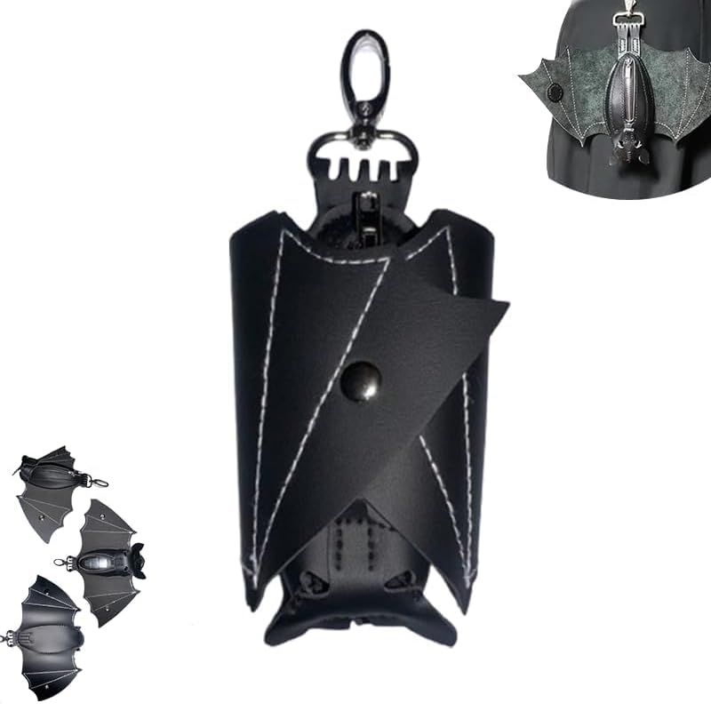 Bat coin purse, handmade bat-shaped coin purse with wings, Gothic leather bat wing key chain wallet, used for belt rings, backpacks or handbags
